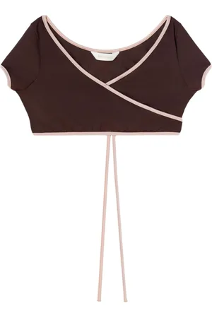 Palm Angels Top, Dame, Brun, XS, Uld, Cap-Sleeve Wrap Bikini Top