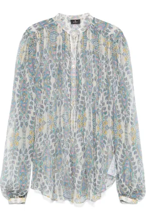 Etro Bluser & Skjorter, Dame, Flerfarvet, S, Chiffon, Mandarin-Collar Silk Crepon Shirt