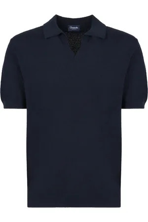 DRUMOHR Top, Herre, Blå, M, Bomuld, Bomuld Polo Shirt V-Hals Ribstrikket