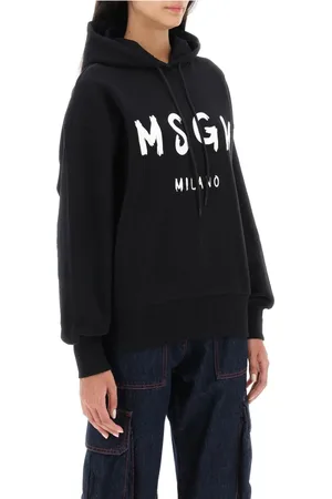 Msgm Sweathshirts & Hoodies, Dame, Sort, S, Bomuld, Contrasting Logo Hoodie