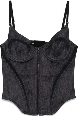 MUGLER Top, Dame, Sort, S, Uld, Front Zip Underwire Cup BH