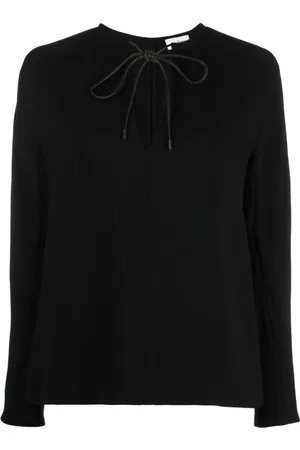 Salvatore Ferragamo Bluser & Skjorter, Dame, Sort, 2XS, Langærmet sort top med rynket bindebånd i halsen