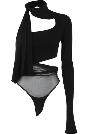 MUGLER Top, Dame, Sort, M, Uld, b1919 Sort Mesh Body