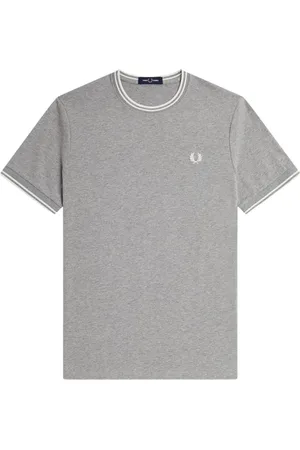 Fred Perry Top, Herre, Grå, S, Bomuld, Ribstrikket Stribet Rundhalset T-Shirt