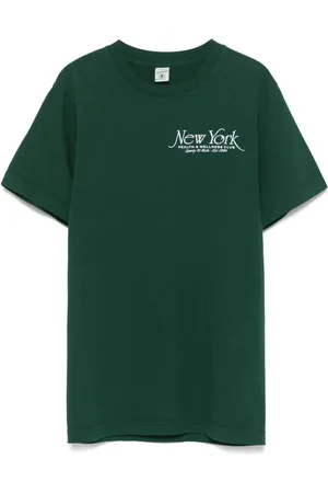 Sporty & Rich Top, Dame, Grøn, L, Skovgrønt logo print rund hals t-shirt