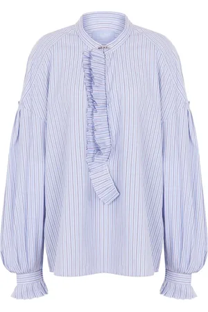 THE SEAFARER Bluser & Skjorter, Dame, Blå, 2XL, Bomuld, Ruched Bomuldsskjorte med Blousonærme