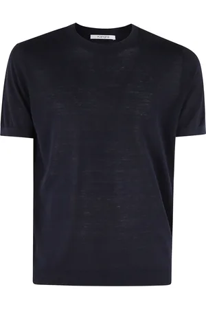 KANGRA CASHMERE Top, Herre, Blå, 3XL, Linned, Blåt Linned Silke T-Shirt Rund Hals Kort Ærme