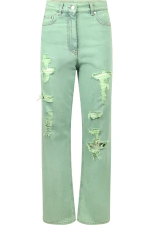 Msgm Jeans, Dame, Grøn, XS, Bomuld, Destroyed Grønne Jeans