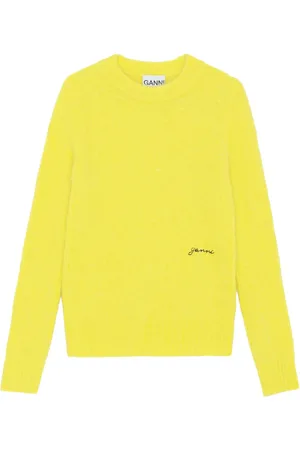 Ganni Strik, Dame, Gul, 2XS, Alpaca-Blend Sweater