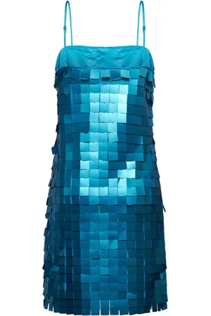 Silvian Heach Kjole, Dame, Blå, M, Polyester, Kort kjole med maxi firkantede paljetter