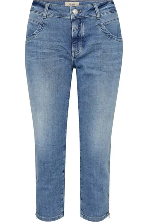 Mos Mosh Jeans, Dame, Blå, W30, Bomuld, Klassiske Capri Jeans med Lynlås Detaljer