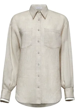Brunello Cucinelli Bluser & Skjorter, Dame, , M, Uld, Elegant skjorte med knapper og broderi