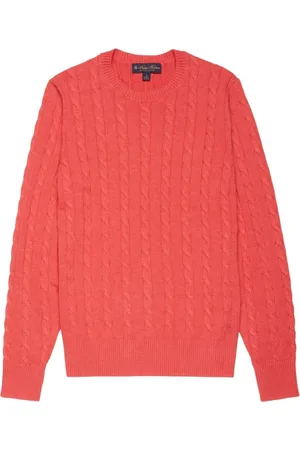 Brooks Brothers Strik, Herre, Rød, L, Bomuld, Supima Cotton Cable Crewneck Sweater