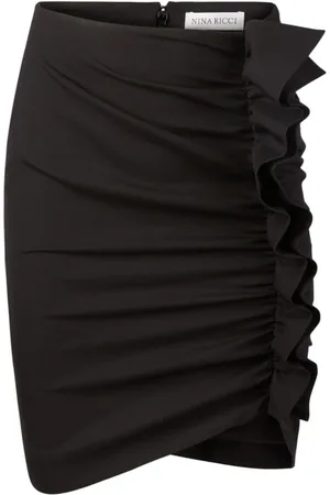 Nina Ricci Nederdel, Dame, Sort, S, Uld, Sort nederdel i uldblanding med draperinger