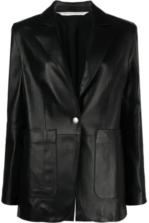Palm Angels Jakke, Dame, Sort, XS, Læder, Læder Track Blazer