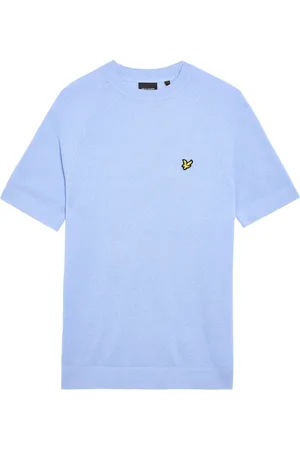 Lyle & Scott Top, Herre, Blå, XL, Linned, Strikket T-shirt i linnedblanding