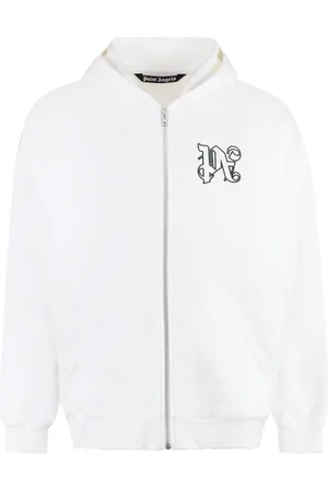 Palm Angels Sweathshirts & Hoodies, Herre, Hvid, S, Bomuld, Cotton Zip Hoodie med Lommer