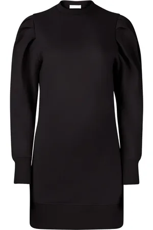 Nina Ricci Kjole, Dame, Sort, L, Bomuld, Sort Strikkjole med Rynkede Ærmer