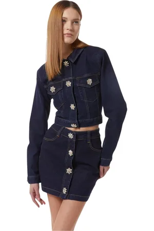 Silvian Heach Jakke, Dame, Blå, 2XS, Denim, Mørk denimjakke med juvelknapper