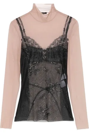 Balenciaga Top, Dame, Sort, M, Gennemsigtig højhalset langærmet lingeri