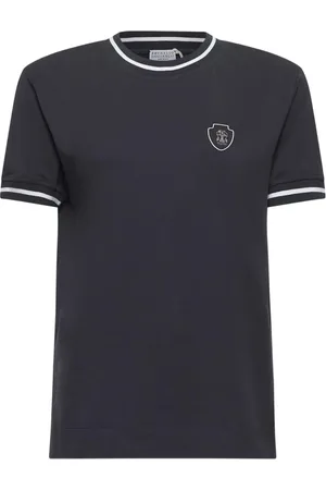 Brunello Cucinelli Top, Dame, Blå, S, Bomuld, Stribet Crewneck T-shirt