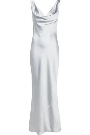 Norma Kamali Kjole, Dame, Grå, M, Satin, Deep Drape Neck Satin Kjole