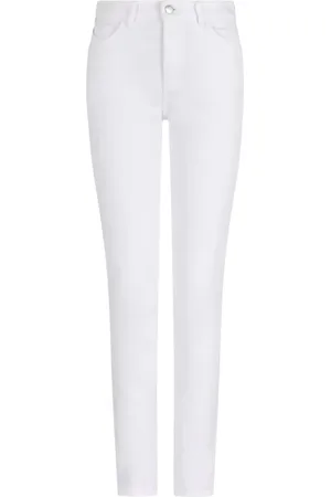 Emporio Armani Jeans, Dame, Hvid, W28, Læder, Hvid Skinny Jeans med Eagle Plaque