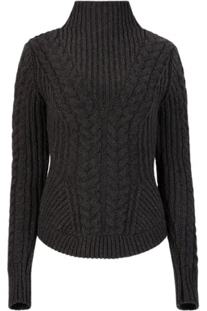 Nina Ricci Strik, Dame, Grå, L, Uld, Twisted Wool Turtleneck Sweater