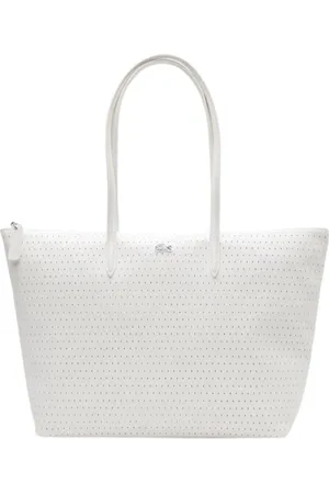 Lacoste Taske, Dame, Hvid, ONE SIZE, Uld, Perforeret Skuldertaske i Coated Canvas