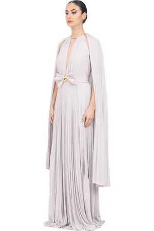 Elisabetta Franchi Kjole, Dame, Grå, M, Uld, Lilla Elegant Lang Kjole med Kappe
