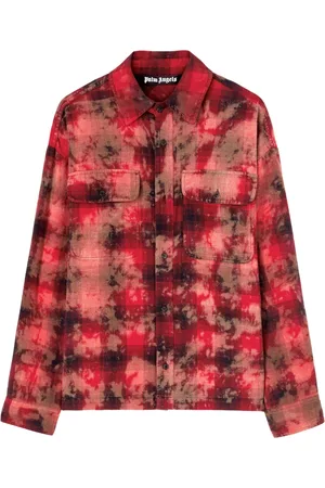 Palm Angels Skjorte, Herre, Rød, M, Bomuld, Curved Logo Check Shirt