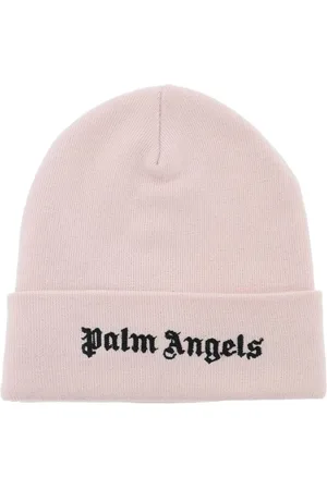 Palm Angels Tilbehør, Herre, Lyserød, ONE SIZE, Bomuld, Logo Beanie Hue i bomuldsstrik