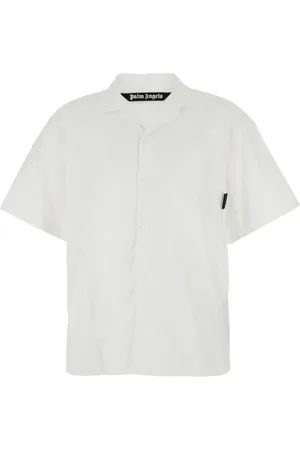 Palm Angels Skjorte, Herre, Hvid, M, Bomuld, Bowling Skjorte med Cubansk Krave