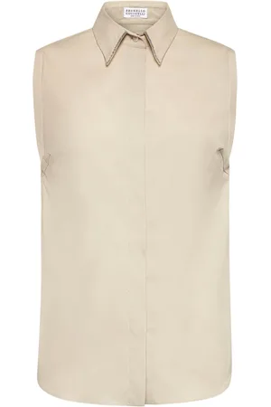 Brunello Cucinelli Bluser & Skjorter, Dame, , L, Bomuld, Ærmeløs skjorte med skinnende kant