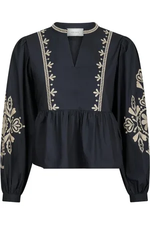 Neo Noir Bluser & Skjorter, Dame, Blå, XL, Bomuld, Broderet marinebluse