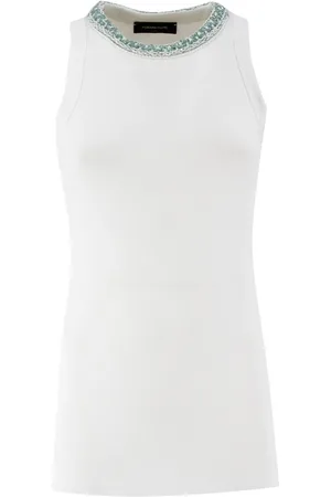Fabiana Filippi Top, Dame, Hvid, L, Bomuld, Sequin Ribbed Cotton Top