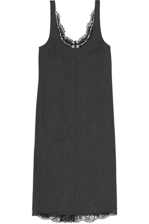Ganni Kjole, Dame, Sort, 2XS, Polyester, Midi-kjole med blondekant