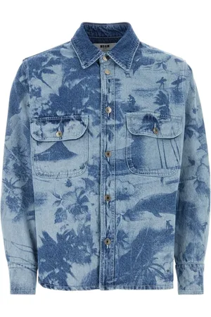 Msgm Jakke, Herre, Blå, XL, Denim, Printed Denimjakke