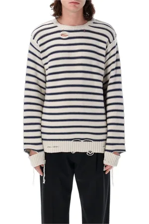 Maison Margiela Strik, Herre, , M, Bomuld, Distressed Stribet Sweater
