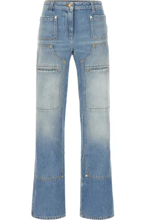 Palm Angels Jeans, Dame, Blå, W25, Bomuld, Straight Leg Panelled Jeans