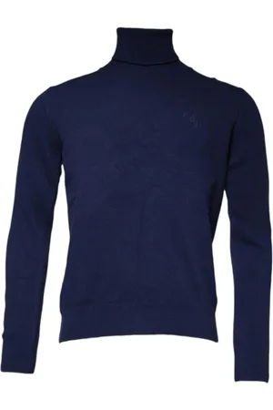 Dolce & Gabbana Strik, Herre, Blå, M, Uld, Blå Uldstrik Turtleneck Sweater