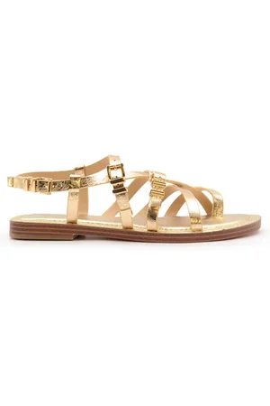 Michael Kors Sko, Dame, Gul, 38 1/2 EU, Læder, Gyldne flade sandaler med metal-detaljer
