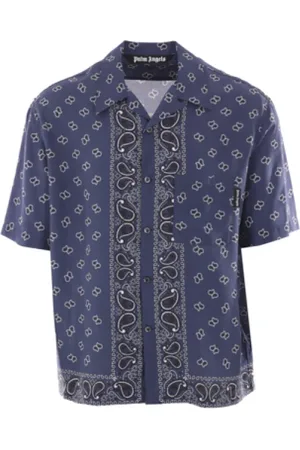 Palm Angels Skjorte, Herre, Blå, M, Uld, Navy Paisley Print Bowling Skjorte