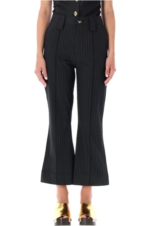 Ganni Bukser, Dame, Sort, M, Polyester, Stribede Cropped Bukser