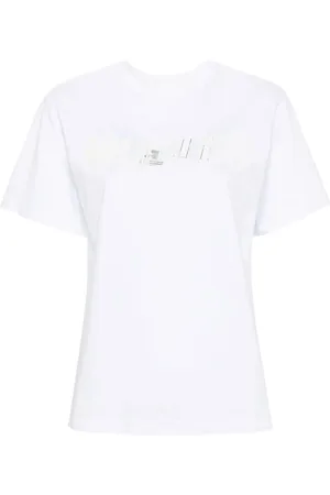 MUGLER Top, Dame, Hvid, S, Bomuld, Hvid Bomulds Logo Crew Neck Top