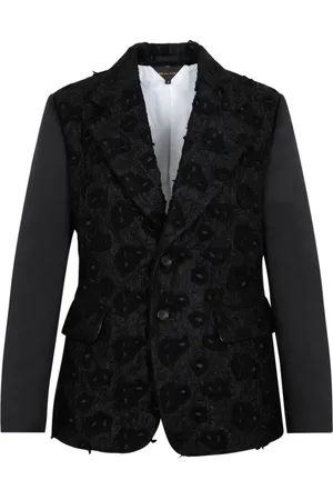 Comme des Garçons Jakke, Dame, Sort, S, Uld, Broderet enkeltknaps blazer