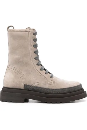 Brunello Cucinelli Sko, Dame, , 40 EU, Læder, Monile-detaljerede snørestøvletter