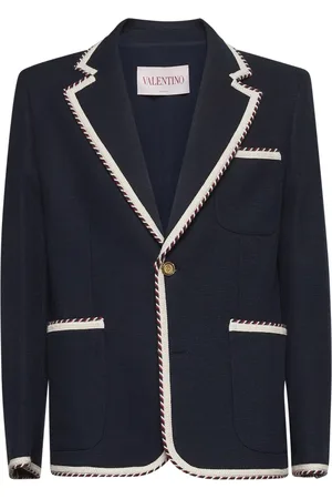 VALENTINO Jakke, Herre, Blå, XL, Bomuld, Blå Klassisk Blazer med Torchon Piping