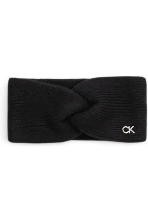 Calvin Klein Tilbehør, Dame, Sort, ONE SIZE, Cashmere, Chunky Rib Wool-Cashmere Hovedbånd med Knude Detalje
