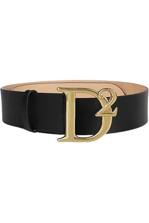 Dsquared2 Tilbehør, Dame, Sort, 70 CM, Uld, Læderbælte med Guldfarvet D2 Spænde